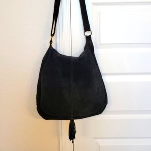 Suede Black Leather Shoulder Boho Satchel Bag